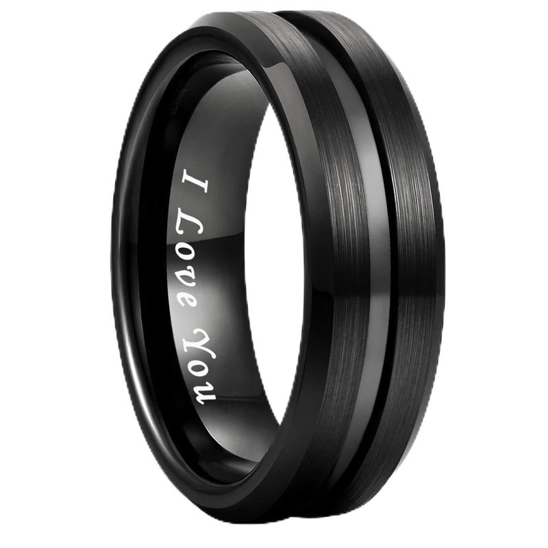 Greenpod 8mm Black Tungsten Wedding Band Ring for Men Grooved Center Brush Finish Engraved I Love You Comfort Fit Size 11.5 - Image 1